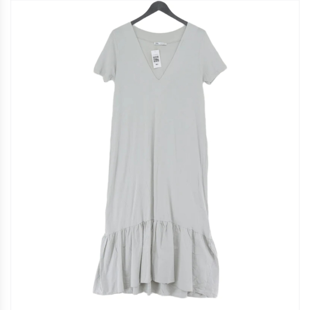 Zara ruffle midi dress, gray, vneck, medium